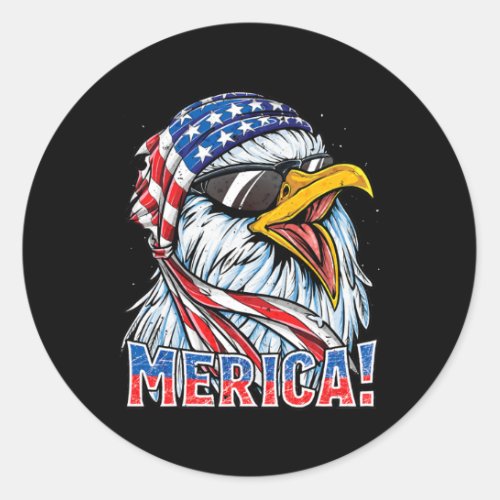 Merica Eagle 4th of July Men Women American Flag Classic Round Sticker