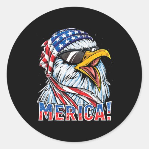 Merica Eagle 4th of July Men Women American Flag S Classic Round Sticker