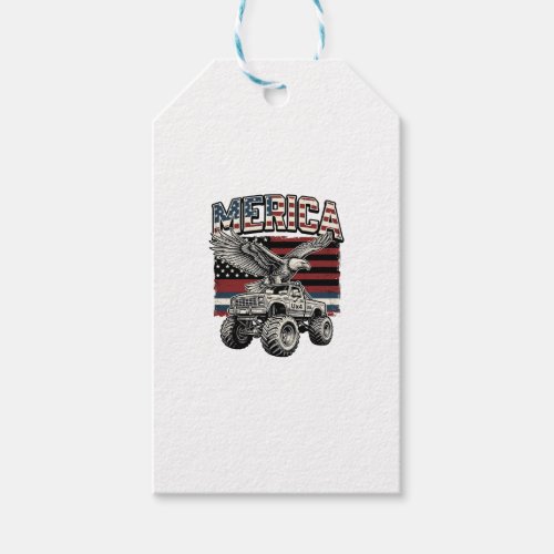 Merica Eagle Monster Truck Vintage Patriotic Gift Tags