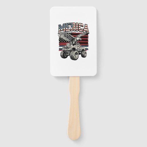 Merica Eagle Monster Truck Vintage Patriotic Hand Fan