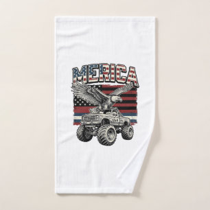 Merica Eagle Monster Truck Vintage Patriotic Hand Towel