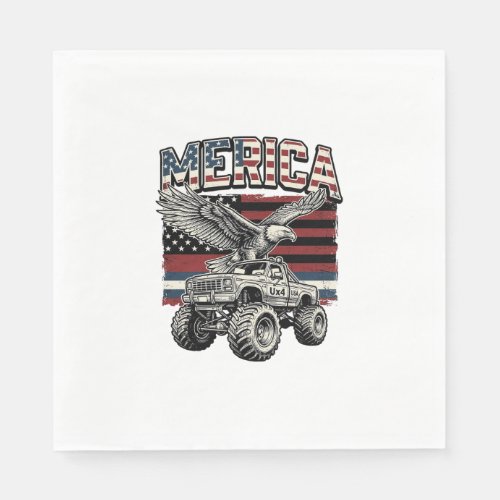 Merica Eagle Monster Truck Vintage Patriotic Napkins