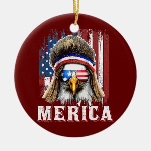 Merica Eagle Mullet 4th Of July American Flag Ceramic Ornament