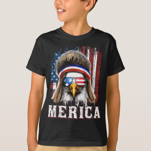 Merica Eagle Mullet 4th of July American Flag Star T_Shirt