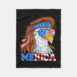 Merica Eagle Mullet 4th Of July American Flag Usa Fleece Blanket