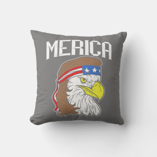Merica Eagle Mullet 4th of July Redneck Patriot Throw Pillow
