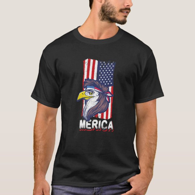 Merica Eagle Mullet  Independence 4th of July Amer T-Shirt (Front)