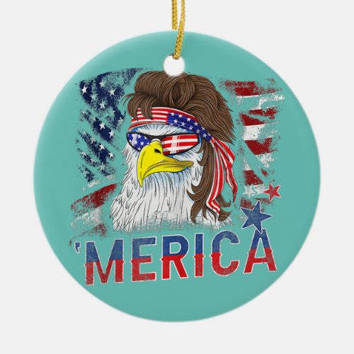 Merica Eagle Mullet US Flag Patriotic 4th Of July Ceramic Ornament