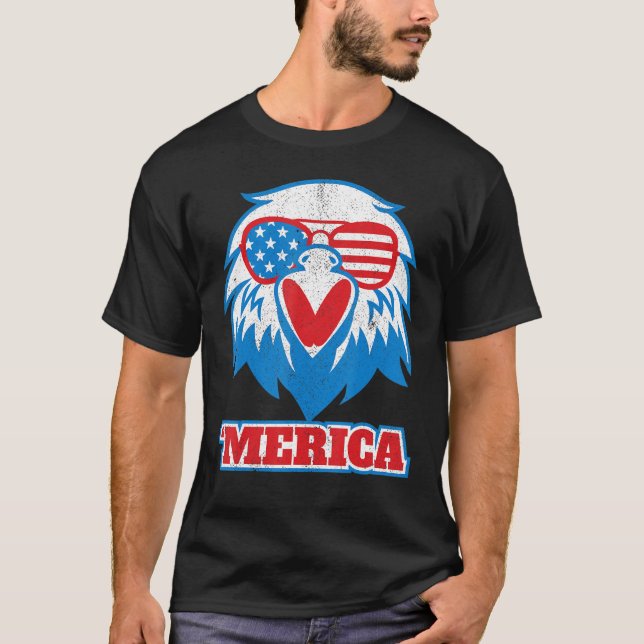Merica Eagle Usa Flag Glasses 4th Of July Bird Lov T-Shirt (Front)