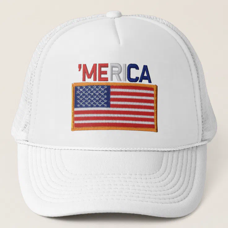 'MERICA Embroidered Stitch-Style US Flag Patch Hat | Zazzle