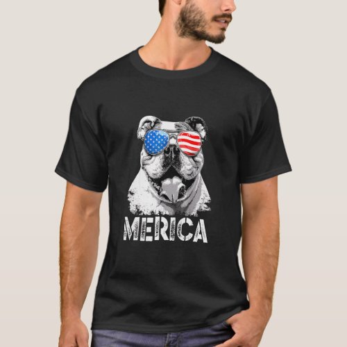 Merica English Bulldog Patriotic American Usa Flag T_Shirt