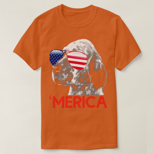 Merica English Setter American Flag   (2)  T-Shirt (Design Front)