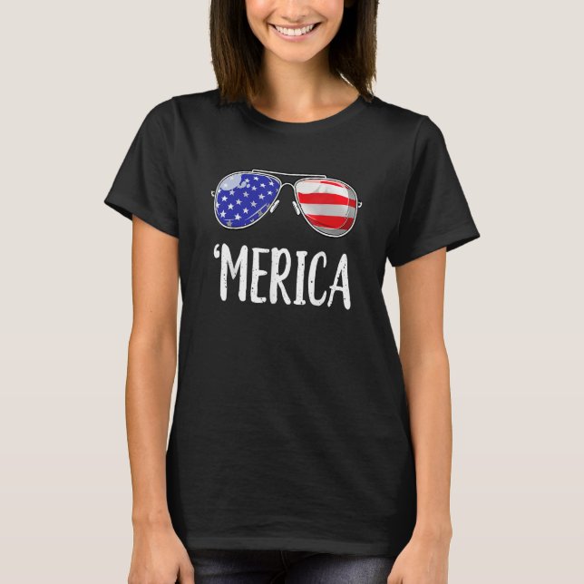 Merica Flag Sunglasses  Patriotic 4th Of July Men T-Shirt (Front)