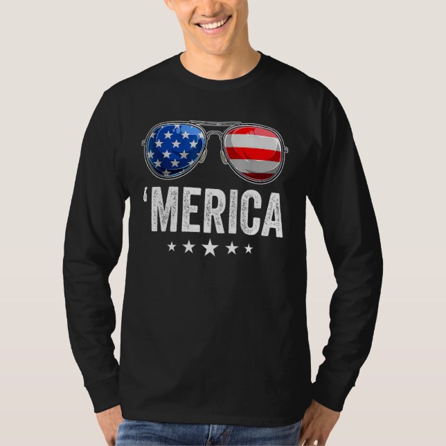 Merica Flag Sunglasses Shirt Patriotic 4th of July (Front)
