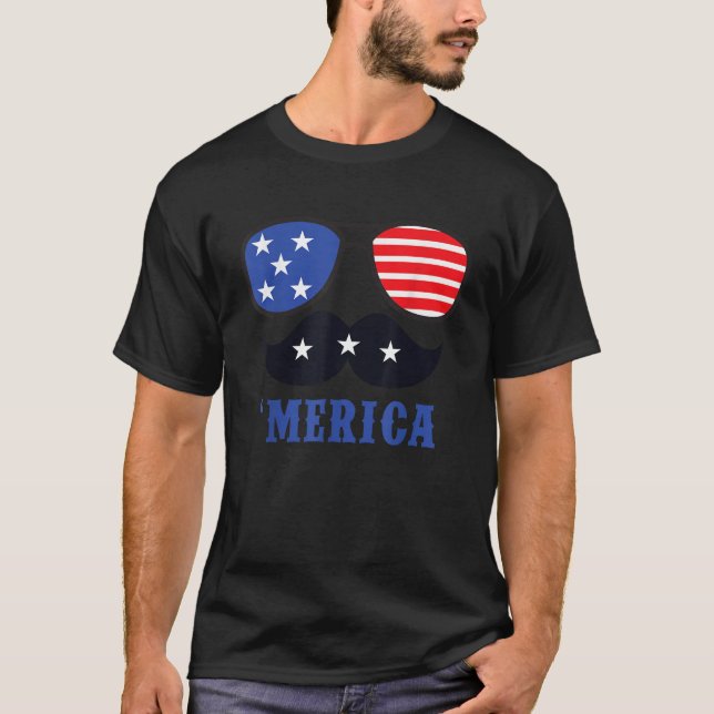  Merica Fourth of July Cool Shades Mustache T-Shirt (Front)