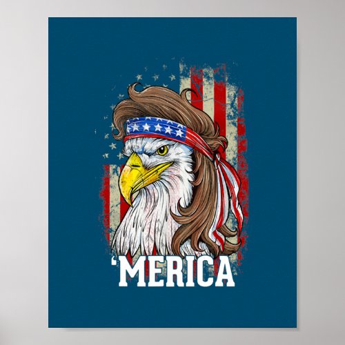 Merica Funny Mullet Eagle US Flag Patriotic 4th Poster