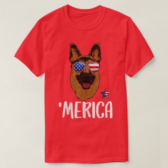 Merica German Shepherd Dog 4th of July American Fl T-Shirt (Design Front)