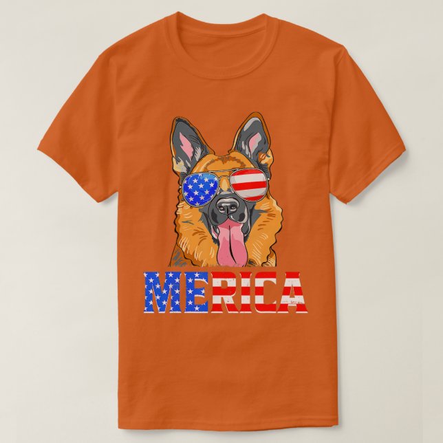 Merica German Shepherd Dog American Flag 4th Of Ju T-Shirt (Design Front)