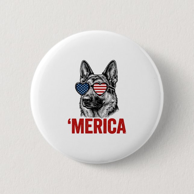 Merica German Shepherd Flag Sunglasses Shirt Desig Button (Front)
