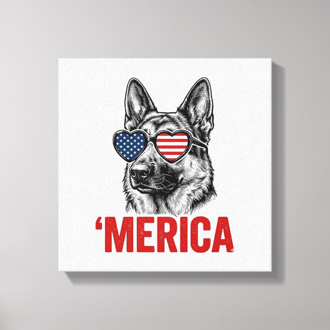 Merica German Shepherd Flag Sunglasses Shirt Desig Canvas Print (Front)