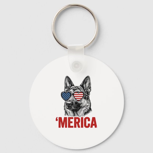 Merica German Shepherd Flag Sunglasses Shirt Desig Keychain (Front)