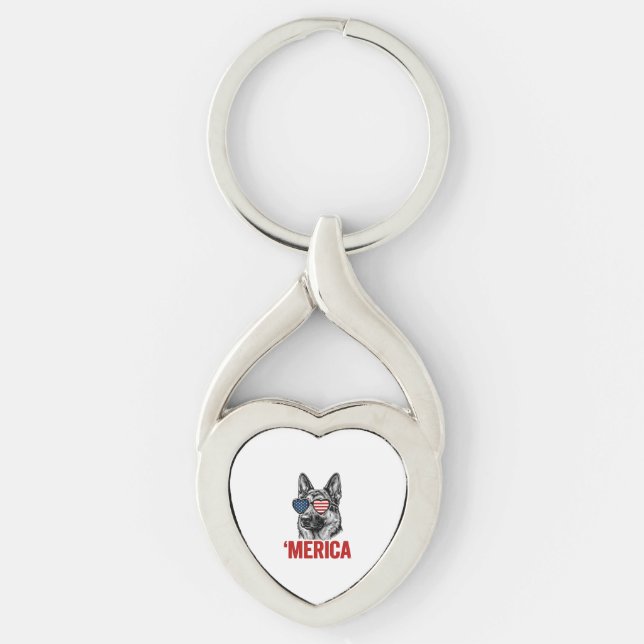 Merica German Shepherd Flag Sunglasses Shirt Desig Keychain (Front)