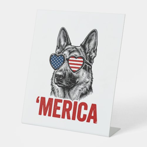 Merica German Shepherd Flag Sunglasses Shirt Desig Pedestal Sign