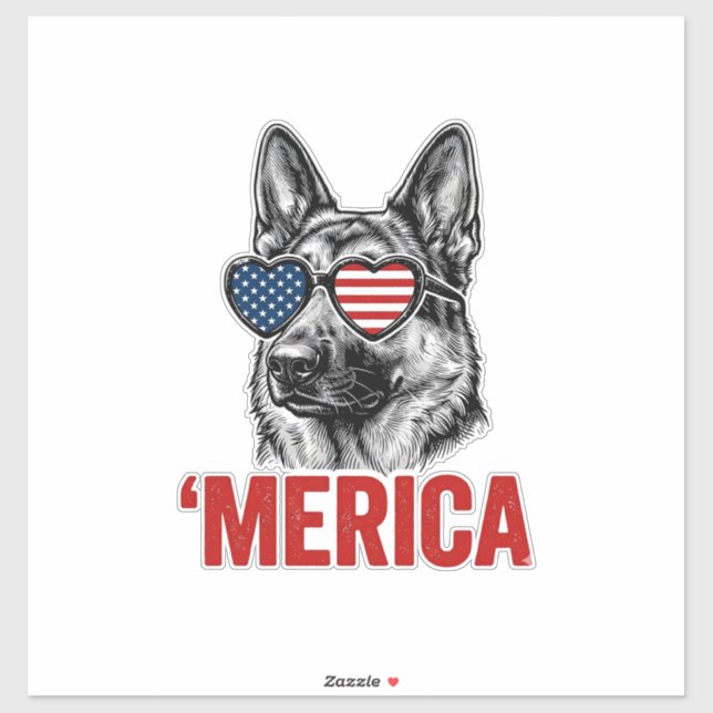 Merica German Shepherd Flag Sunglasses Shirt Desig Sticker (Sheet)