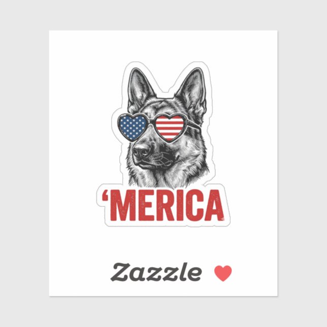 Merica German Shepherd Flag Sunglasses Shirt Desig Sticker (Sheet)