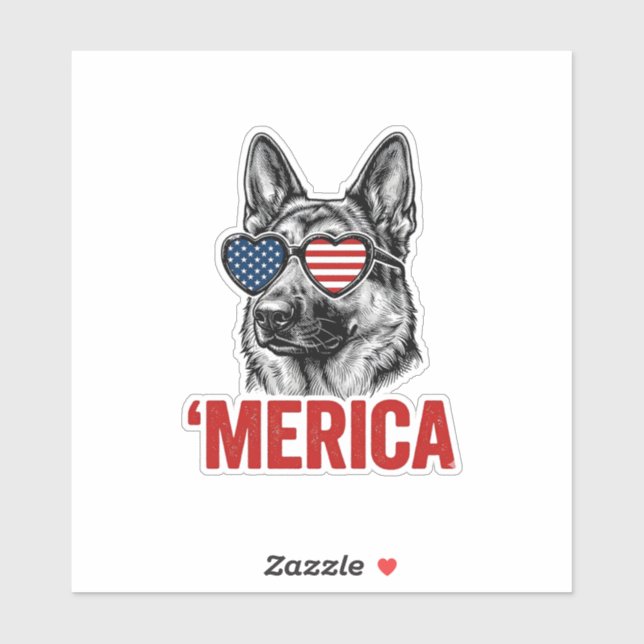 Merica German Shepherd Flag Sunglasses Shirt Desig Sticker (Sheet)