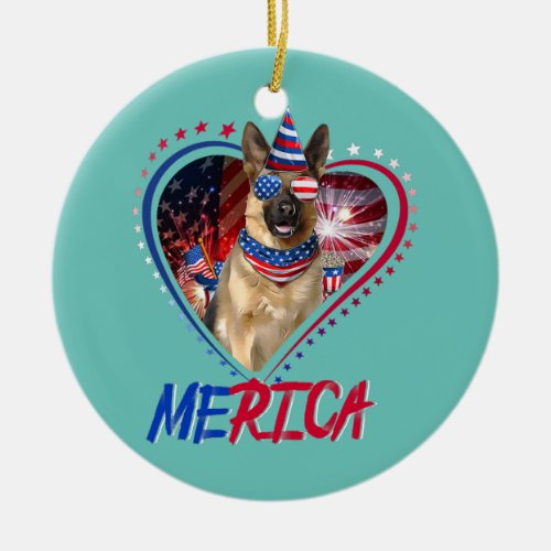 Merica German Shepherd USA Flag Sunglasses 4th Of Ceramic Ornament