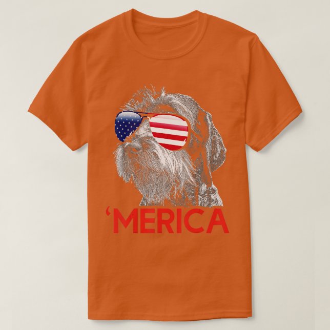 Merica German Wirehaired Pointer American Flag  T-Shirt (Design Front)