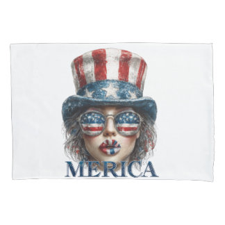 Merica Girl, Fourth of July Glam Girl with Stars  Pillow Case
