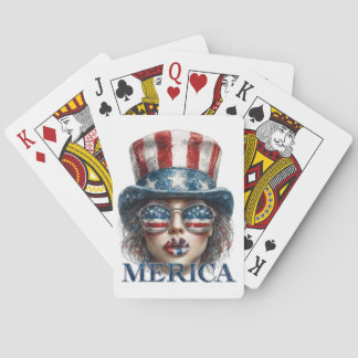 Merica Girl, Fourth of July Glam Girl with Stars Poker Cards