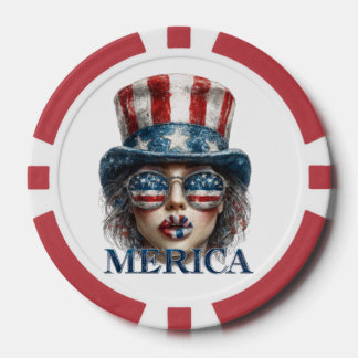 Merica Girl, Fourth of July Glam Girl with Stars  Poker Chips