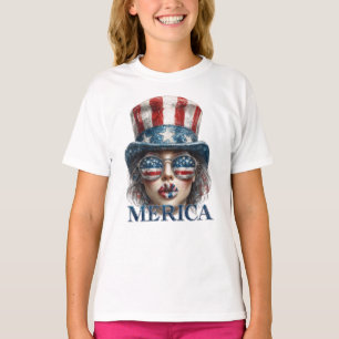 Merica Girl, Fourth of July Glam Girl with Stars T-Shirt