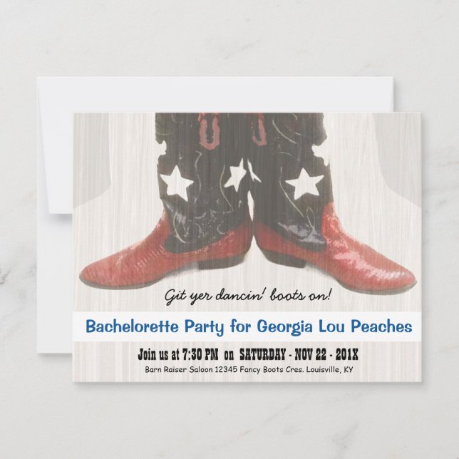 Merica Girl Red White Blue Boots Bachelorette Invitation (Front)