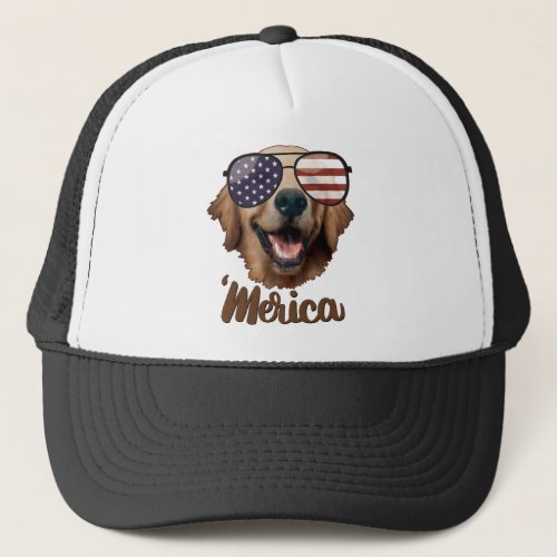 Merica Golden Retriever 4th of July USA Dogs Trucker Hat