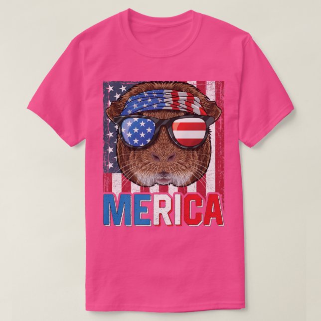 Merica Guinea Pig 4th of July Gifts American Flag  T-Shirt (Design Front)