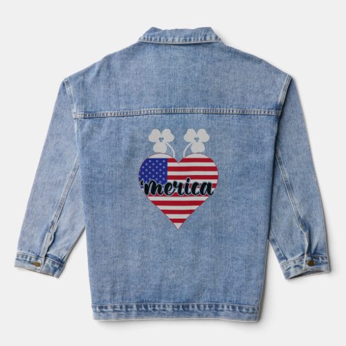 Merica Heart Merica 4 Leaf Clover Patriotic  Denim Jacket