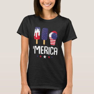 Merica Ice Cream Popsicles Us Flag T-Shirt