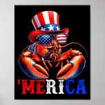 Merica Lobster Patriotic 4th Of July Funny Kids Me Poster