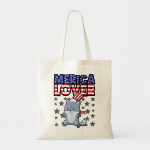 Merica Lover Happy Fourth Of July Husky USA Flag  Tote Bag