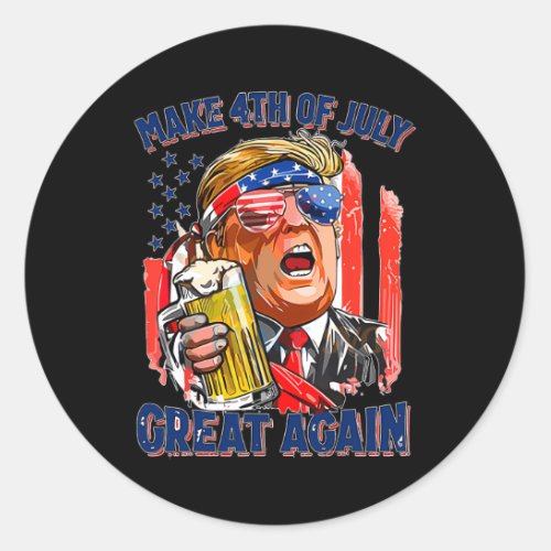 Merica Make 4th Of July Great Again Men Drinking B Classic Round Sticker