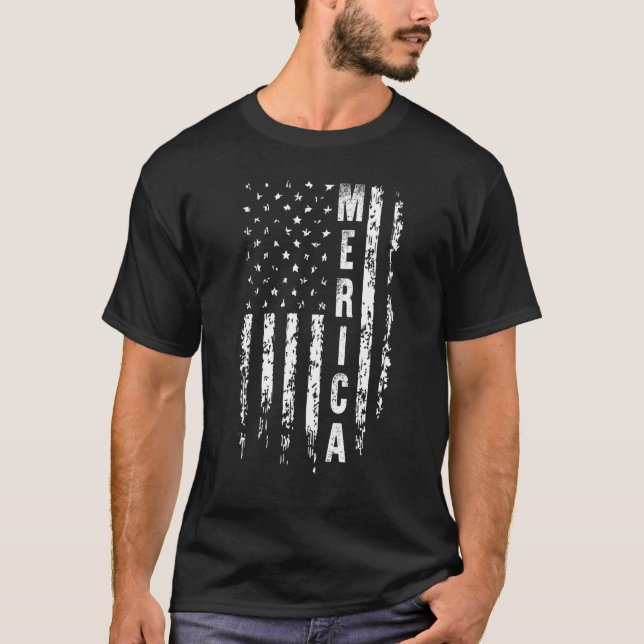 Merica Mens 4th Of July American Flag Usa T-Shirt (Front)