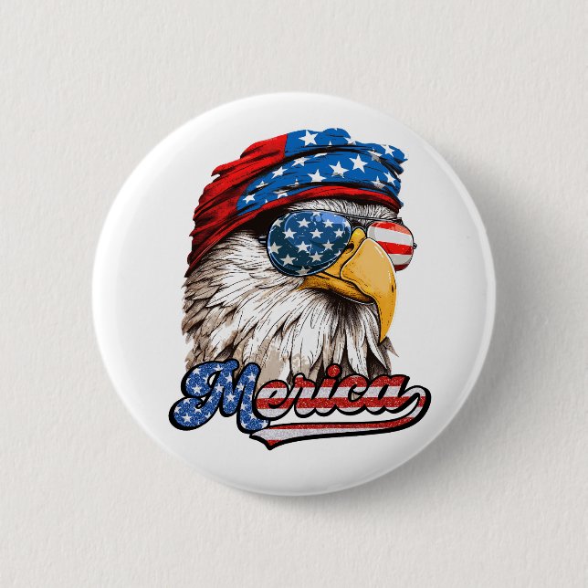 Merica Mullet Eagle, 4th of July, Independence day Button (Front)