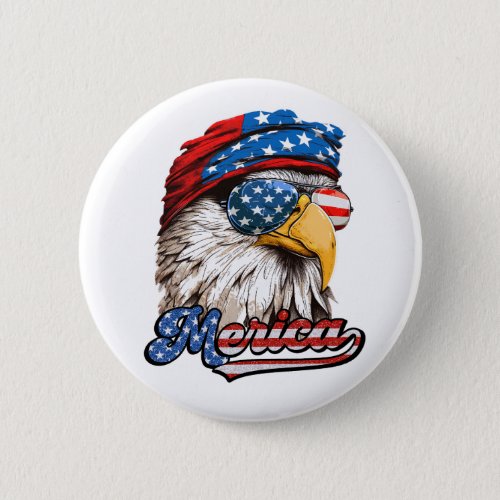 Merica Mullet Eagle 4th of July Independence day Button