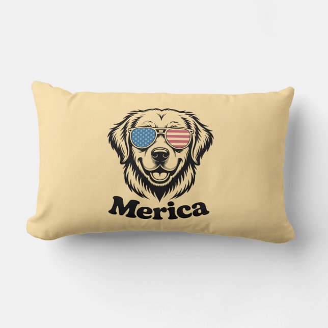 Merica Patiotic Dog glasses USA American Flag 4th  Lumbar Pillow (Front)