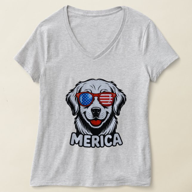 Merica Patiotic Dog glasses USA American Flag 4th  T-Shirt (Laydown)