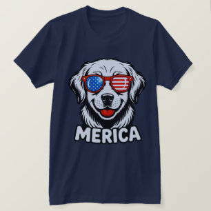 Merica Patiotic Dog glasses USA American Flag 4th T-Shirt